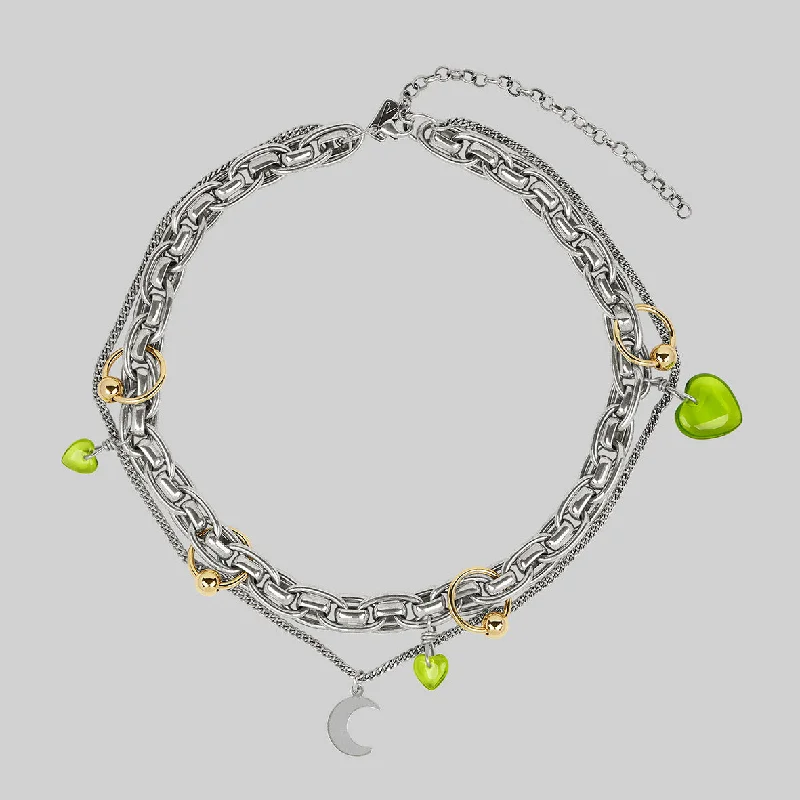 Shop Classic Women's  Necklaces & Pendants with a Modern Twist-HALF HEARTED. Pierced Chunky Chain & Moon Charm Necklace - Silver