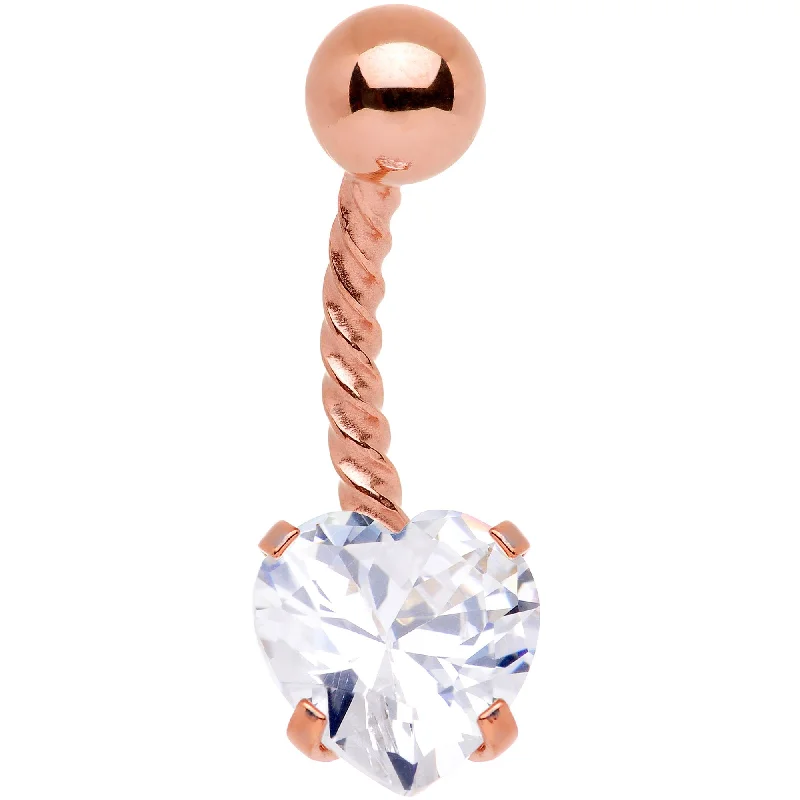 Belly Rings with Multicolored Stones -Clear CZ Gem Rose Gold IP Valentine Heart Seriously Twisted Belly Ring Belly Rings with Multicolored Stones -Clear CZ Gem Rose Gold IP Valentine Heart Seriously Twisted Belly Ring