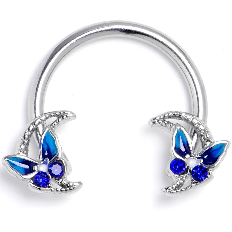 Women's Earrings – Elegant Designs for Every Personality--16 Gauge 3/8 Blue Gem Butterfly Beauty Blue Horseshoe Circular Barbell