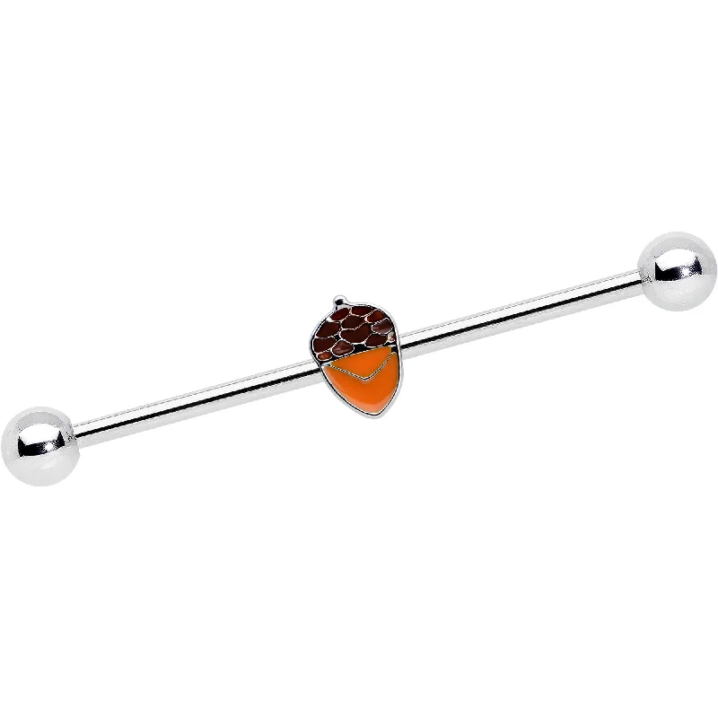Women's Earrings – Elegant Designs for Every Personality--14 Gauge Autumn Acorn Brown Orange Industrial Barbell 38mm