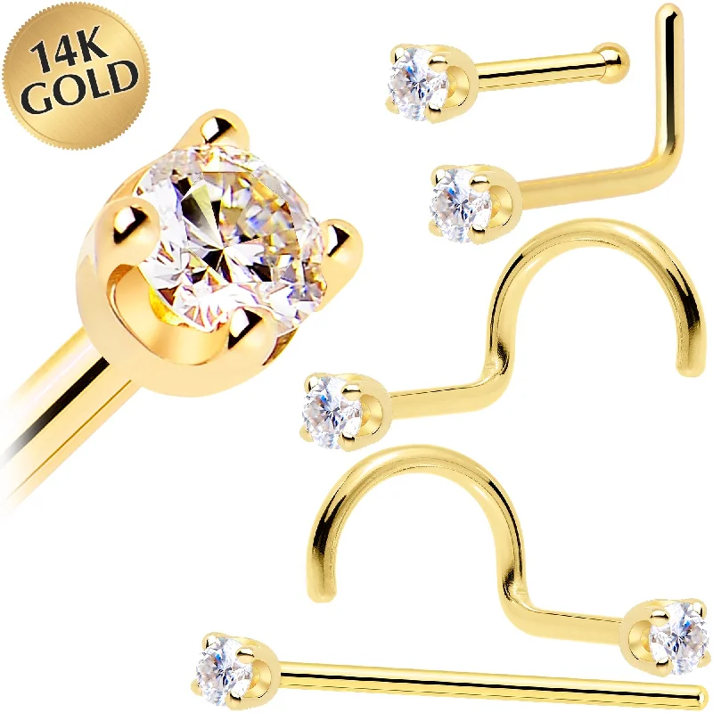 Nose Rings for Everyday Use -14k Yellow Gold 2mm Moissanite Nose Ring