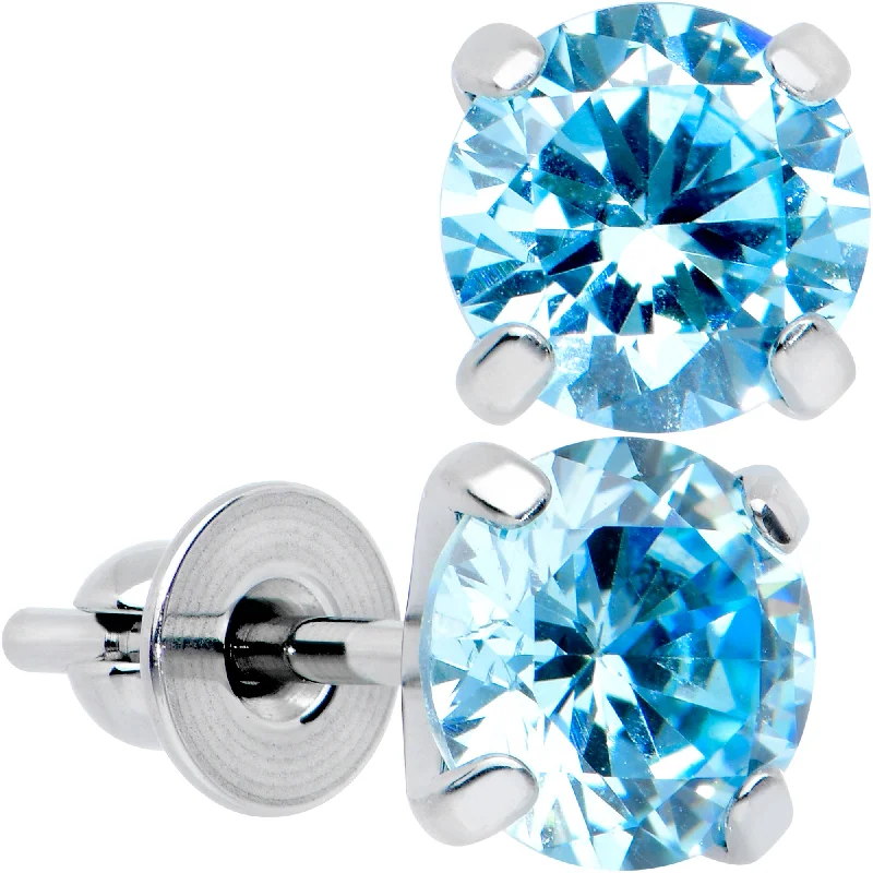 Women's Earrings – Elegant Designs for Every Personality--Blue CZ Gem 5mm G23 Titanium Post Stud Earrings Women's Earrings – Elegant Designs for Every Personality--Blue CZ Gem 5mm G23 Titanium Post Stud Earrings
