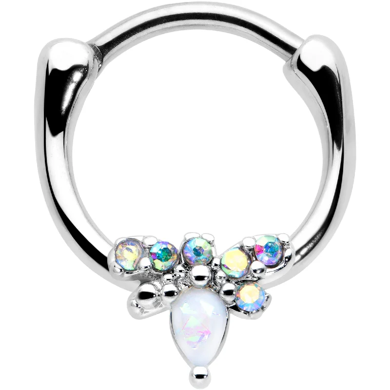 Women's Earrings – Elegant Designs for Every Personality--16 Gauge 5/16 White Faux Opal Bee Glamour Cartilage Clicker