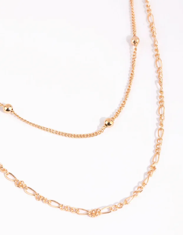 Shop Classic Women's Necklaces & Pendants with a Modern Twist-Gold Fine & Figaro Layered Necklace Shop Classic Women's Necklaces & Pendants with a Modern Twist-Gold Fine & Figaro Layered Necklace