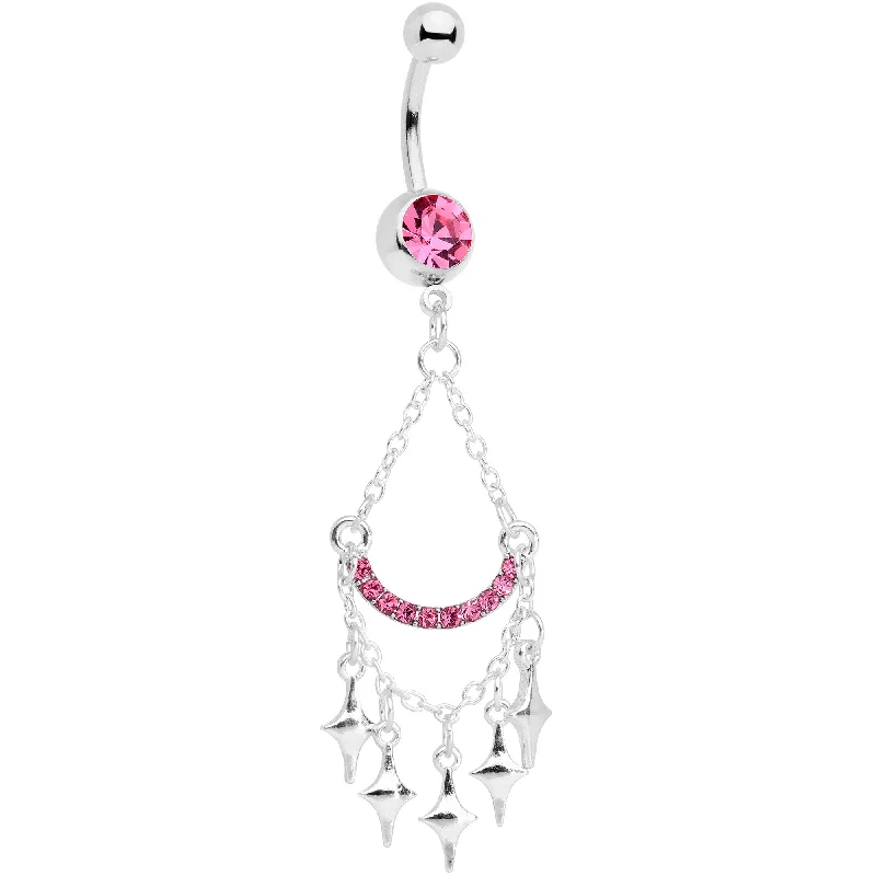 Stylish Belly Rings for Bold Statements -Pink Gem Double Drama Chandelier Dangle Belly Ring Stylish Belly Rings for Bold Statements -Pink Gem Double Drama Chandelier Dangle Belly Ring