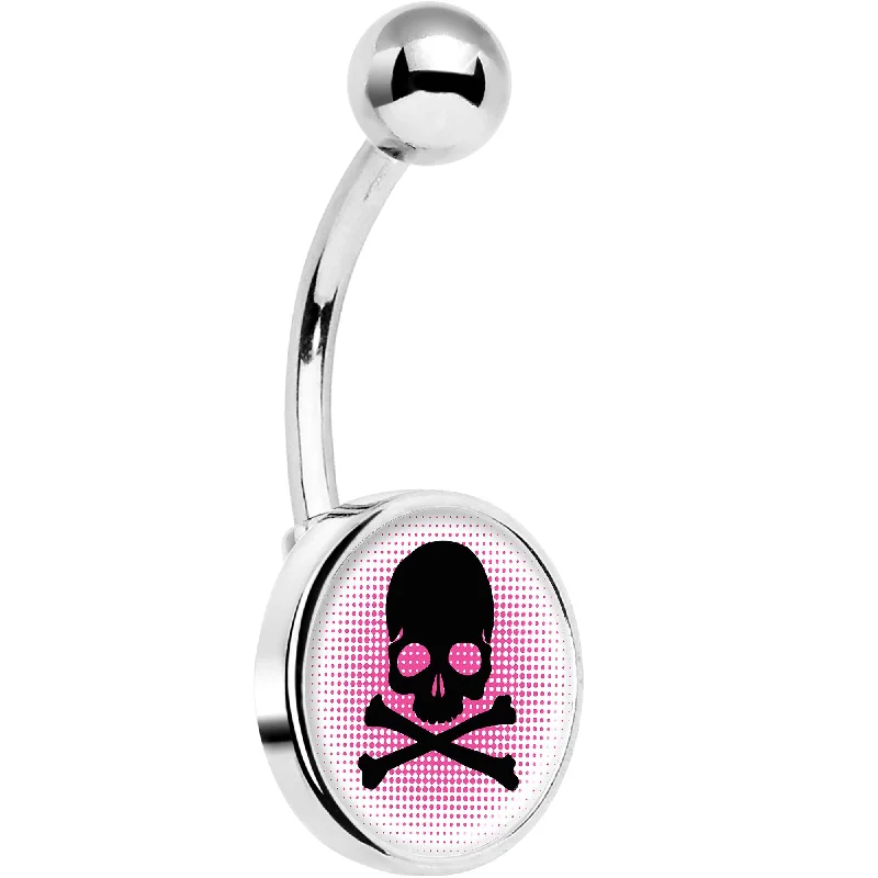 Belly Rings for Everyday Wear -Pink Black Skull Belly Ring