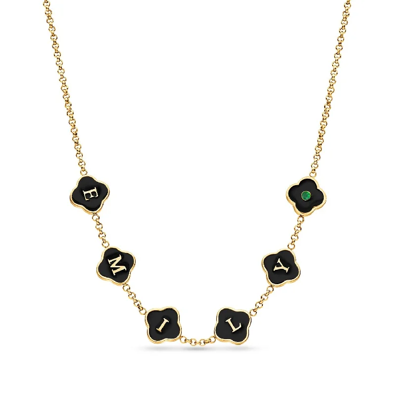 Shop Classic Women's  Necklaces & Pendants with a Modern Twist-Black Enamel Clover Custom Name Necklace (Gold)