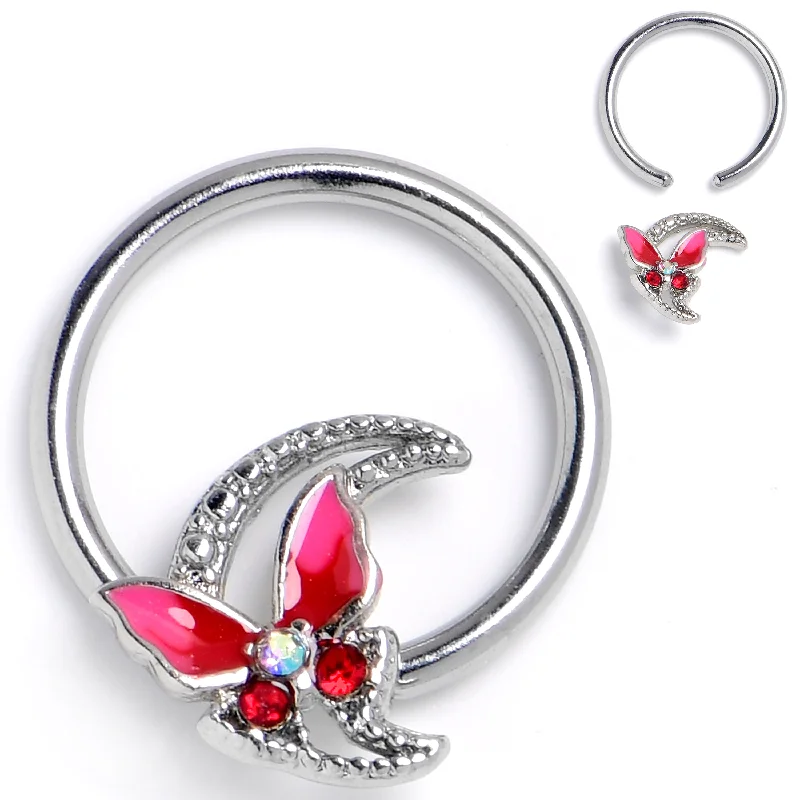 Women's Earrings – Elegant Designs for Every Personality--16 Gauge 3/8 Aurora Gem Butterfly Pink Beauty BCR Captive Ring