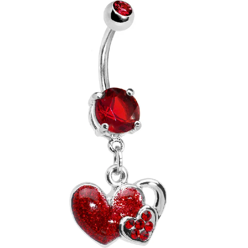 Trendy Belly Rings for Statement Designs -Ruby Red Gem Falling For You Heart Belly Ring Trendy Belly Rings for Statement Designs -Ruby Red Gem Falling For You Heart Belly Ring