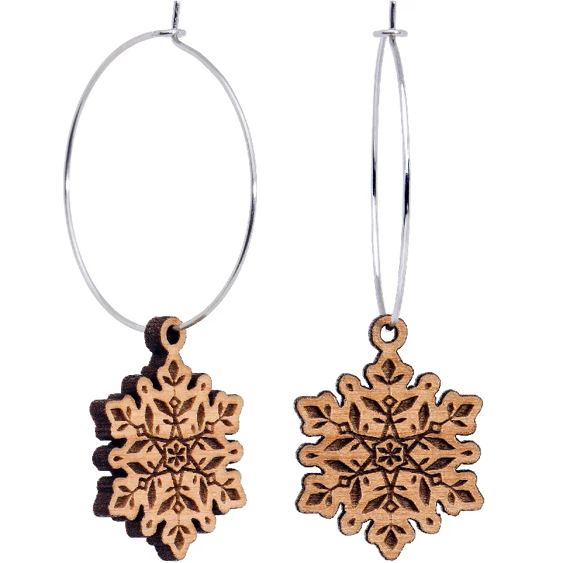 Women's Earrings – Elegant Designs for Every Personality--Natural Wood Snowflake Hoop Earrings