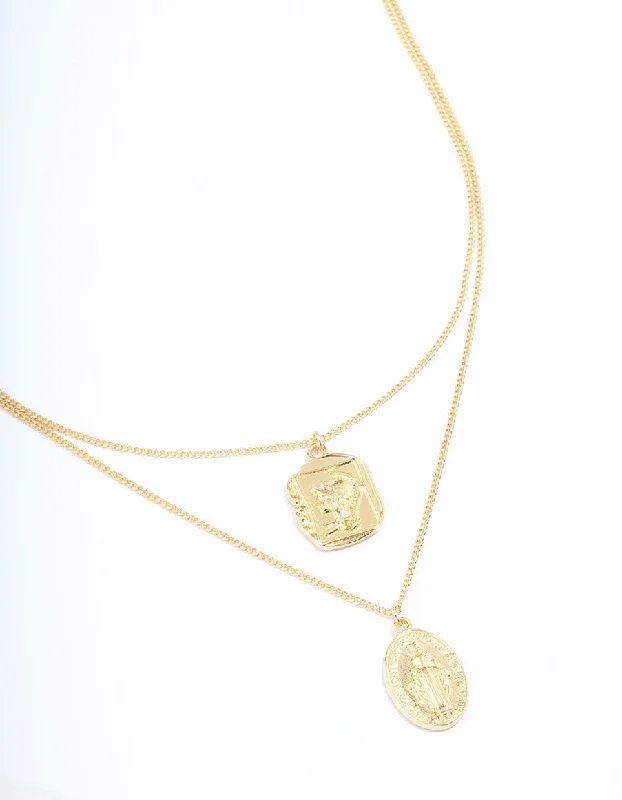 Shop Classic Women's  Necklaces & Pendants with a Modern Twist-Gold Plated Coin Pendant Layered Necklace