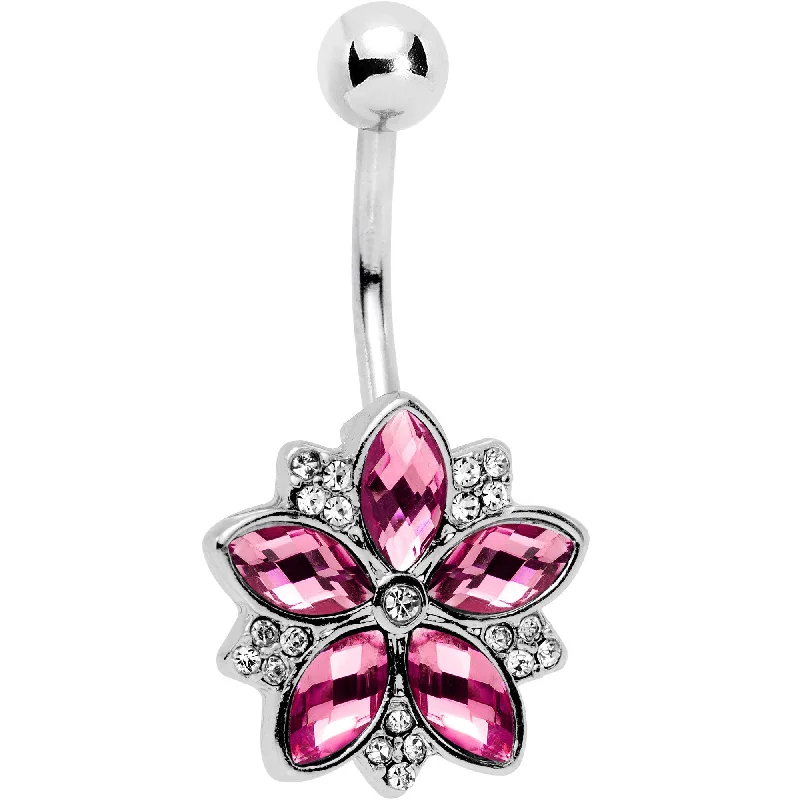 Stylish Belly Rings for Special Moments -Pink Gem Sparkling Snow Flower Charm Belly Ring Stylish Belly Rings for Special Moments -Pink Gem Sparkling Snow Flower Charm Belly Ring