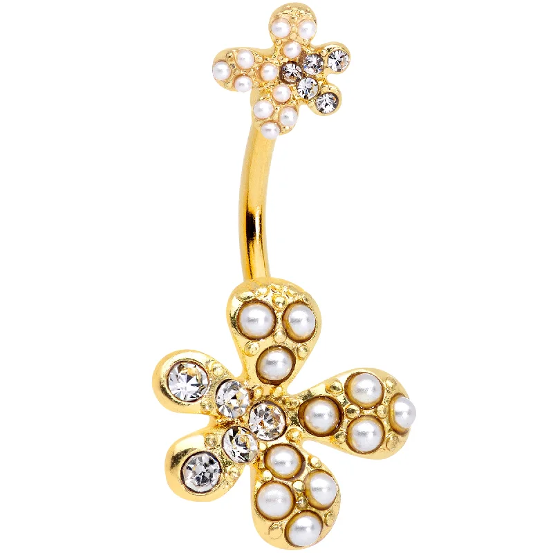 Beautiful Belly Rings with Chic Features -Clear Gem Gold Tone Stylish Splat Double Mount Belly Ring Beautiful Belly Rings with Chic Features -Clear Gem Gold Tone Stylish Splat Double Mount Belly Ring