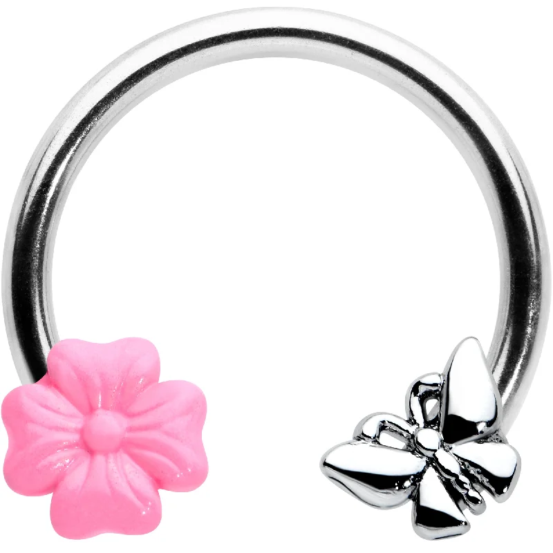 Comfortable Lip Rings for Comfort All Day16 Gauge 3/8 Butterfly Pink Flower Horseshoe Circular Barbell