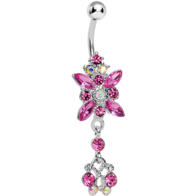 Stylish Belly Rings for Exclusive Fashion -Pink Gem Dazzling Dangle Chandelier Belly Ring Stylish Belly Rings for Exclusive Fashion -Pink Gem Dazzling Dangle Chandelier Belly Ring