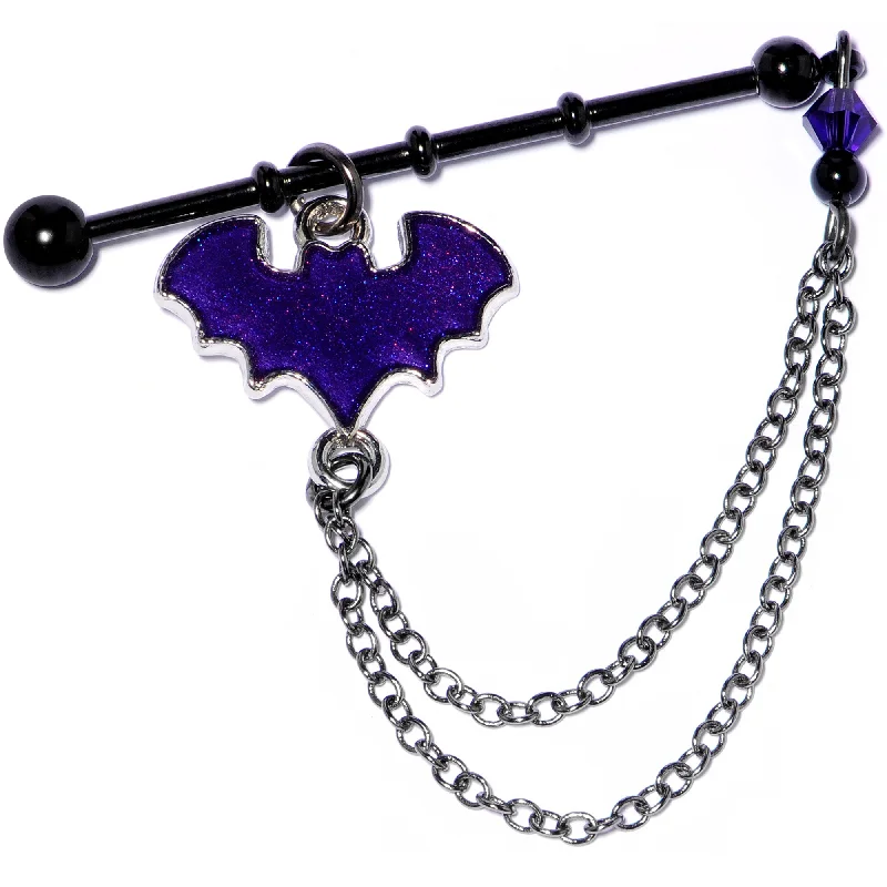 Women's Earrings – Elegant Designs for Every Personality--Handmade Black Purple Bat Project Bar Created with Crystals Women's Earrings – Elegant Designs for Every Personality--Handmade Black Purple Bat Project Bar Created with Crystals