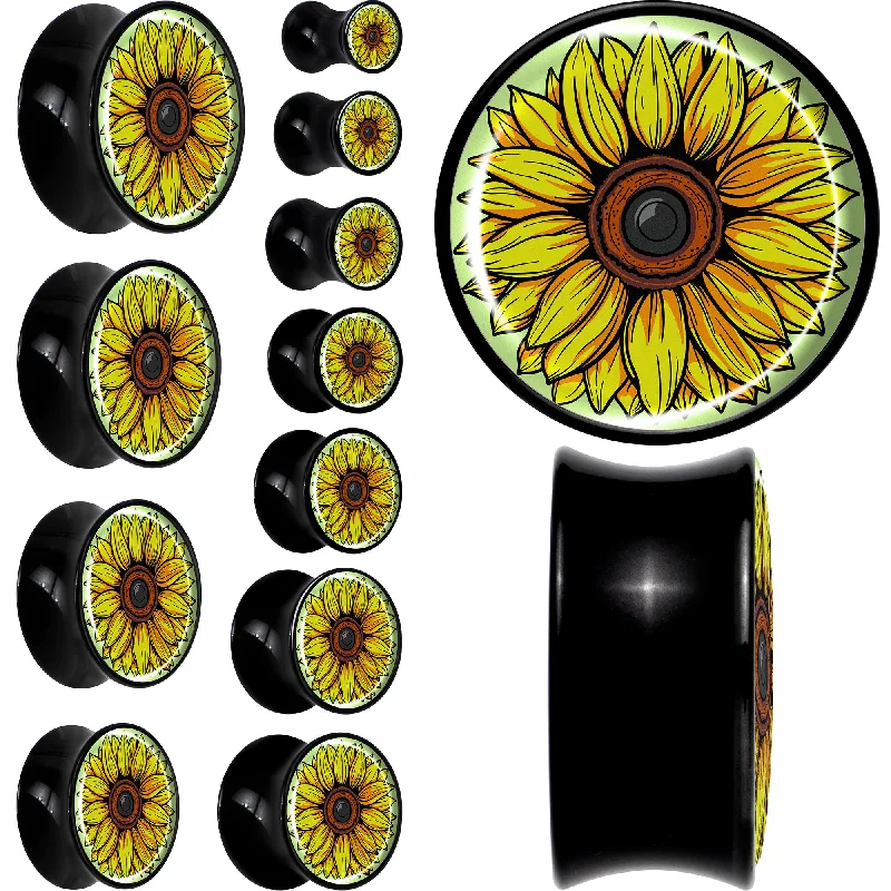 Women's Earrings – Elegant Designs for Every Personality--Blossom Creation Yellow Sunflower Black Acrylic Saddle Plug Set Women's Earrings – Elegant Designs for Every Personality--Blossom Creation Yellow Sunflower Black Acrylic Saddle Plug Set