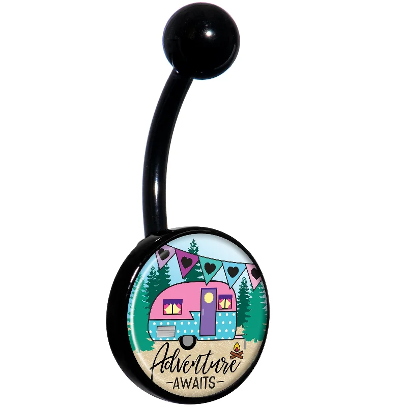 Designer Belly Rings with Unique Details -Adventure Awaits Camper Black Belly Ring