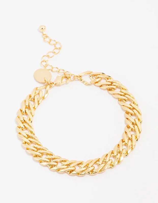 Unique Gemstone Bangles for Women-Gold Plated Brass Bold Chain Bracelet