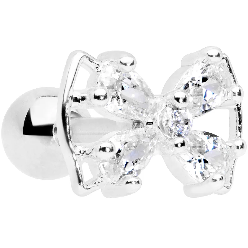 Women's Earrings – Elegant Designs for Every Personality--16 Gauge 1/4 Clear CZ Gem Beauty Bow Cartilage Tragus Earring