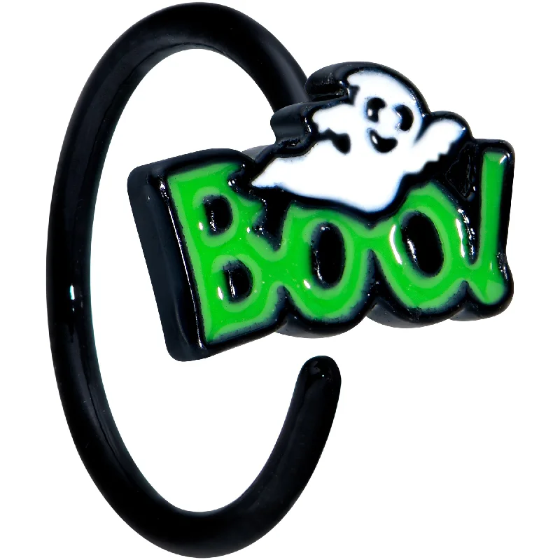 Nose Rings with Personalized Engraving -20 Gauge 5/16 Black Green Boo Ghost Halloween Nose Hoop Nose Rings with Personalized Engraving -20 Gauge 5/16 Black Green Boo Ghost Halloween Nose Hoop