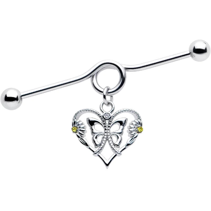 Women's Earrings – Elegant Designs for Every Personality--14 Gauge Yellow CZ Gem Heart Flower Butterfly Project Bar 38mm Women's Earrings – Elegant Designs for Every Personality--14 Gauge Yellow CZ Gem Heart Flower Butterfly Project Bar 38mm