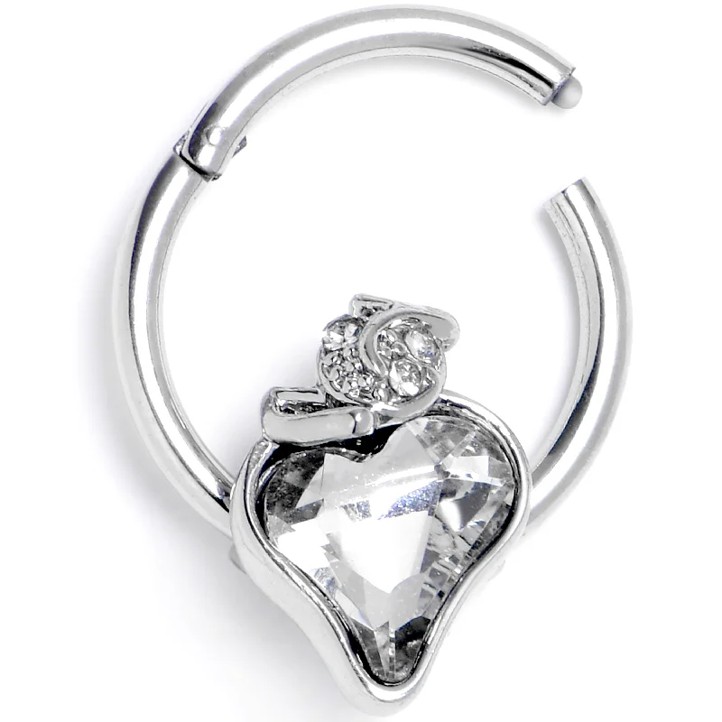 Delicate Nose Rings -16 Gauge 3/8 Clear Gem Strawberry Love Hinged Segment Ring