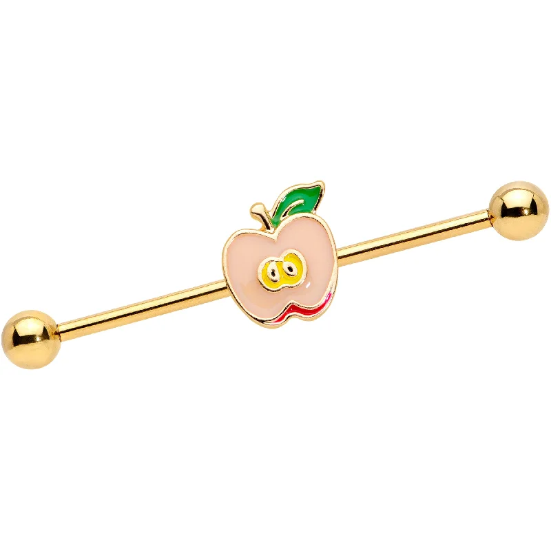 Women's Earrings – Elegant Designs for Every Personality--14 Gauge Gold Tone Sweet Apple Industrial Barbell 38mm