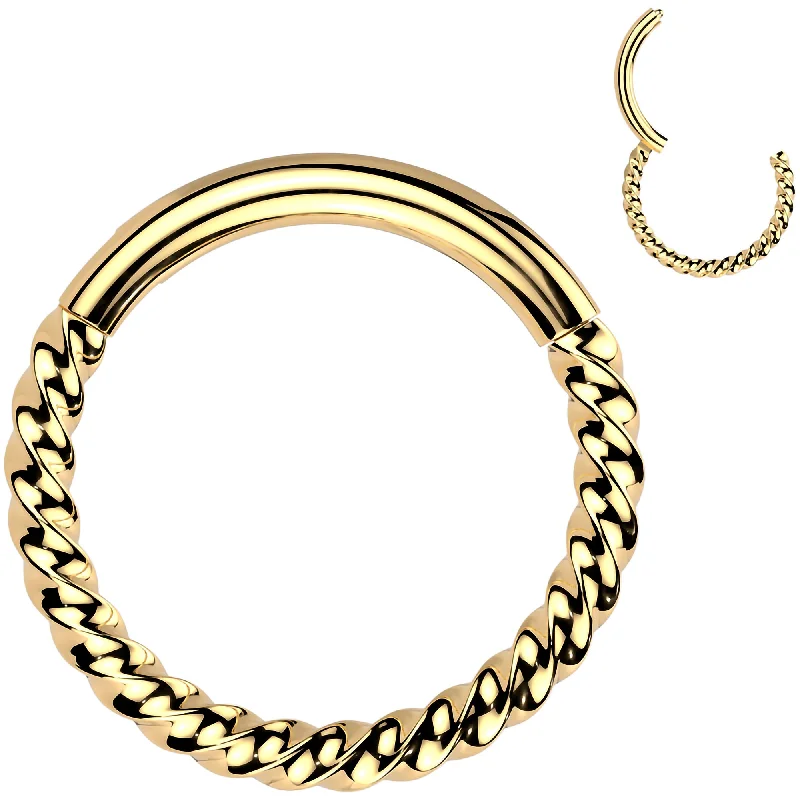 Designer Lip Rings for Everyday Wear16 Gauge 3/8 Gold Tone Braided Style Precision Hinged Segment Ring