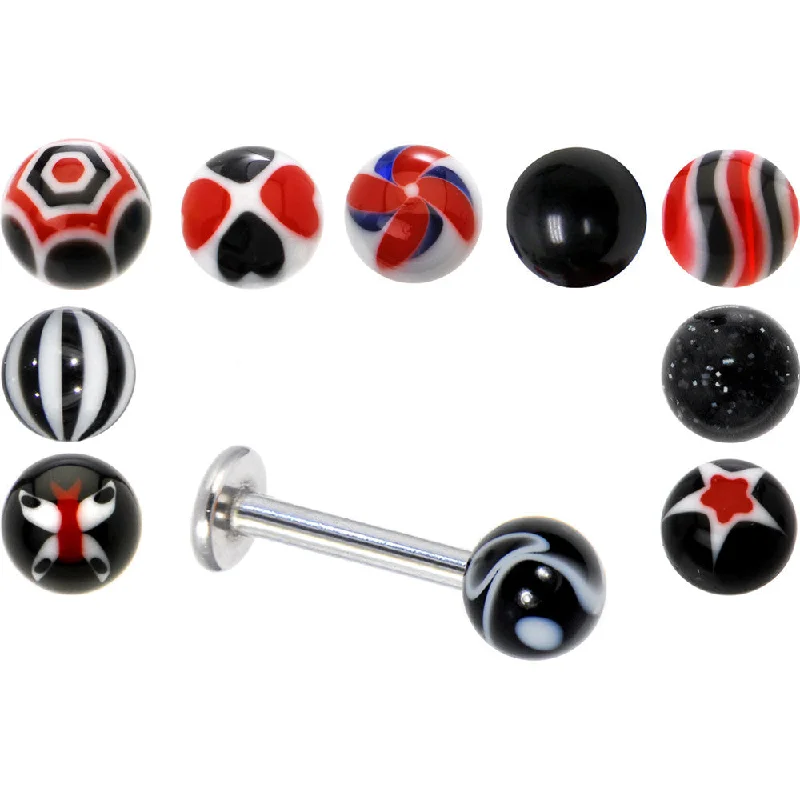 Classic Lip Rings with Unique Touches14 Gauge Black 10 Ball Interchangeable Labret Pack Set Classic Lip Rings with Unique Touches14 Gauge Black 10 Ball Interchangeable Labret Pack Set