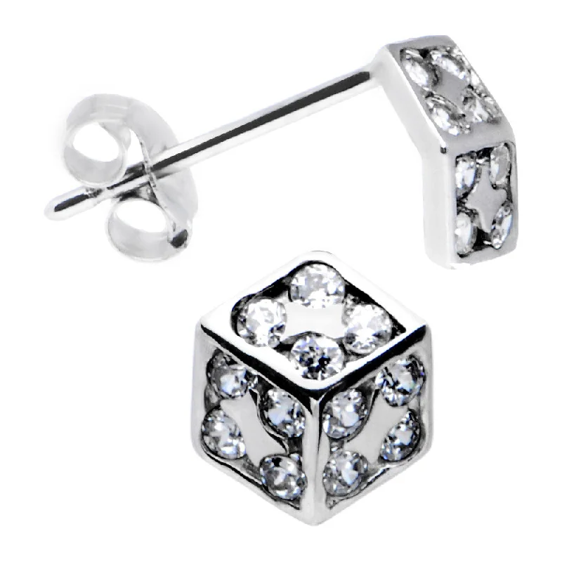 Women's Earrings – Elegant Designs for Every Personality--14kt White Gold CZ 6mm Dice Stud Earrings Women's Earrings – Elegant Designs for Every Personality--14kt White Gold CZ 6mm Dice Stud Earrings