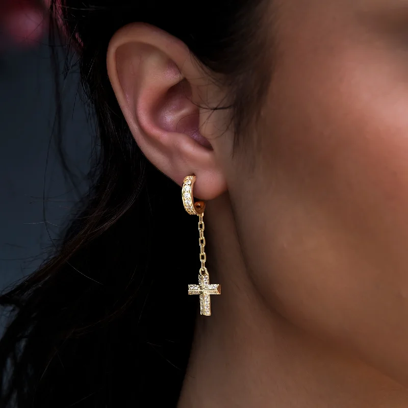 Women's Earrings – Elegant Designs for Every Personality--Alternate Cross Drop Hoop + Iced Hoop Huggie Earring Set Women's Earrings – Elegant Designs for Every Personality--Alternate Cross Drop Hoop + Iced Hoop Huggie Earring Set