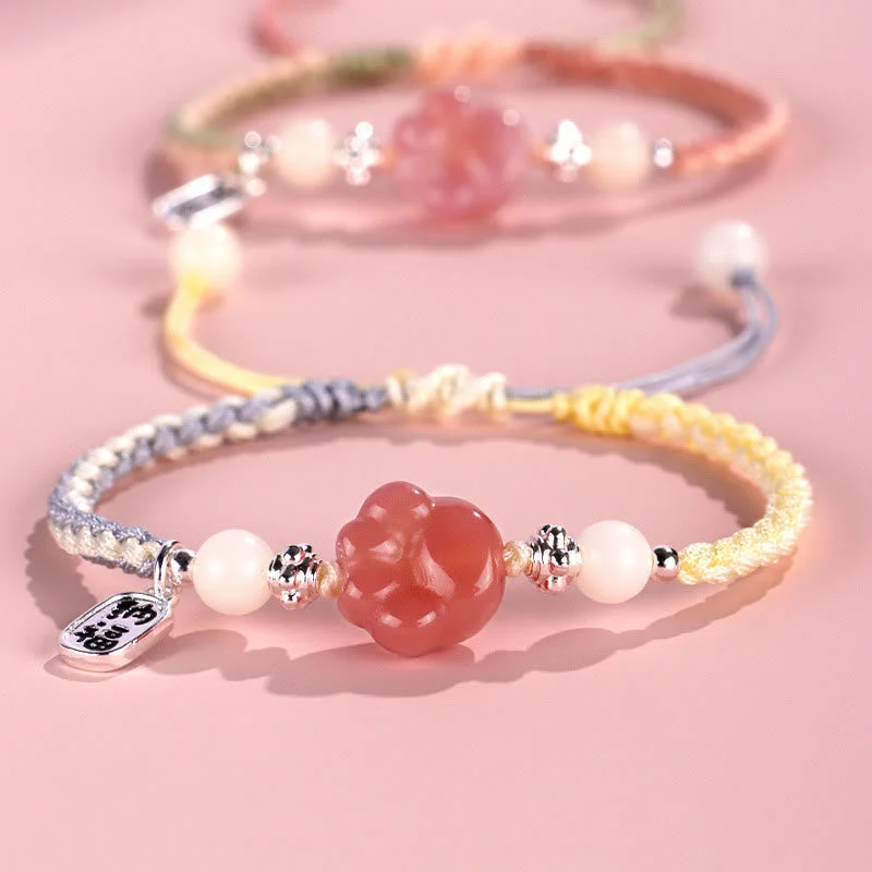 Women's Gold Bangle Bracelets-Buddha Stones Yanyuan Agate Cat Claw Paw White Bodhi Seed Fu Character Positive Braided Rope Bracelet Women's Gold Bangle Bracelets-Buddha Stones Yanyuan Agate Cat Claw Paw White Bodhi Seed Fu Character Positive Braided Rope Bracelet