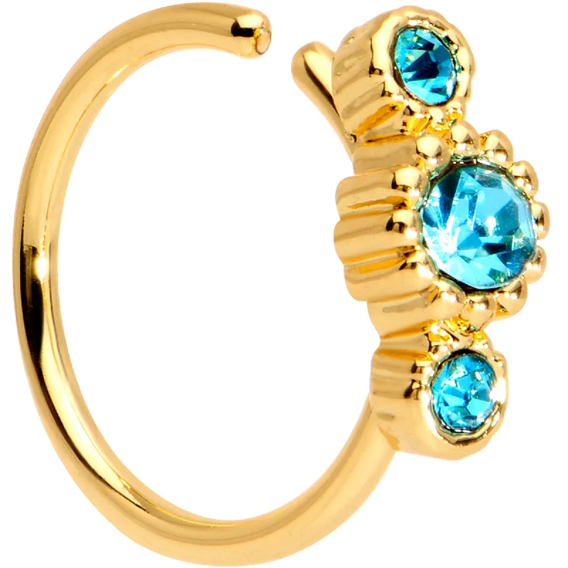 Nose Rings for Glamorous and Bold Looks -20 Gauge 5/16 Aqua CZ Gold Tone Fashion Fusion Seamless Circular Ring Nose Rings for Glamorous and Bold Looks -20 Gauge 5/16 Aqua CZ Gold Tone Fashion Fusion Seamless Circular Ring