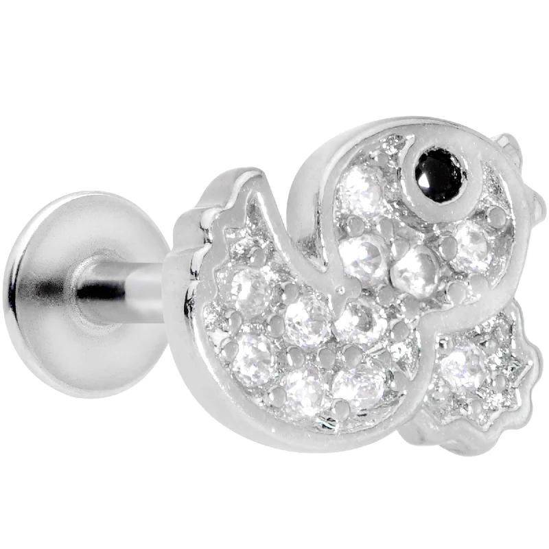 Silver Lip Rings for Timeless Look16 Gauge 5/16 Clear Black CZ Gem Ducky Internally Threaded Labret