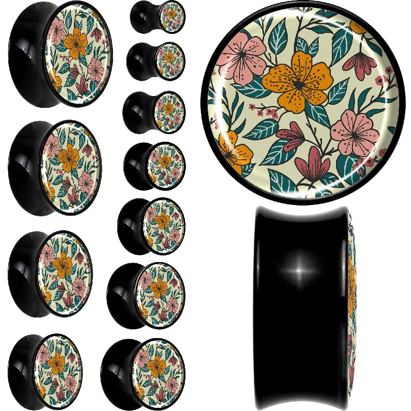 Women's Earrings – Elegant Designs for Every Personality--Blossom Creation Wildflower Flowers Black Acrylic Saddle Plug Set