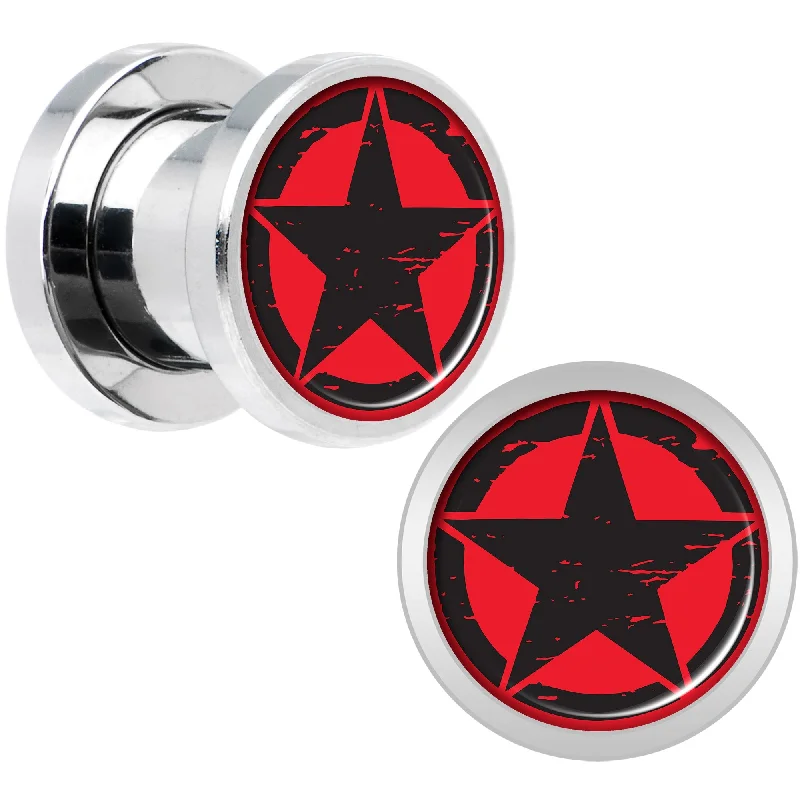 Women's Earrings – Elegant Designs for Every Personality--Black Red Distressed Star Steel Screw Fit Plug Set 0 Gauge Women's Earrings – Elegant Designs for Every Personality--Black Red Distressed Star Steel Screw Fit Plug Set 0 Gauge