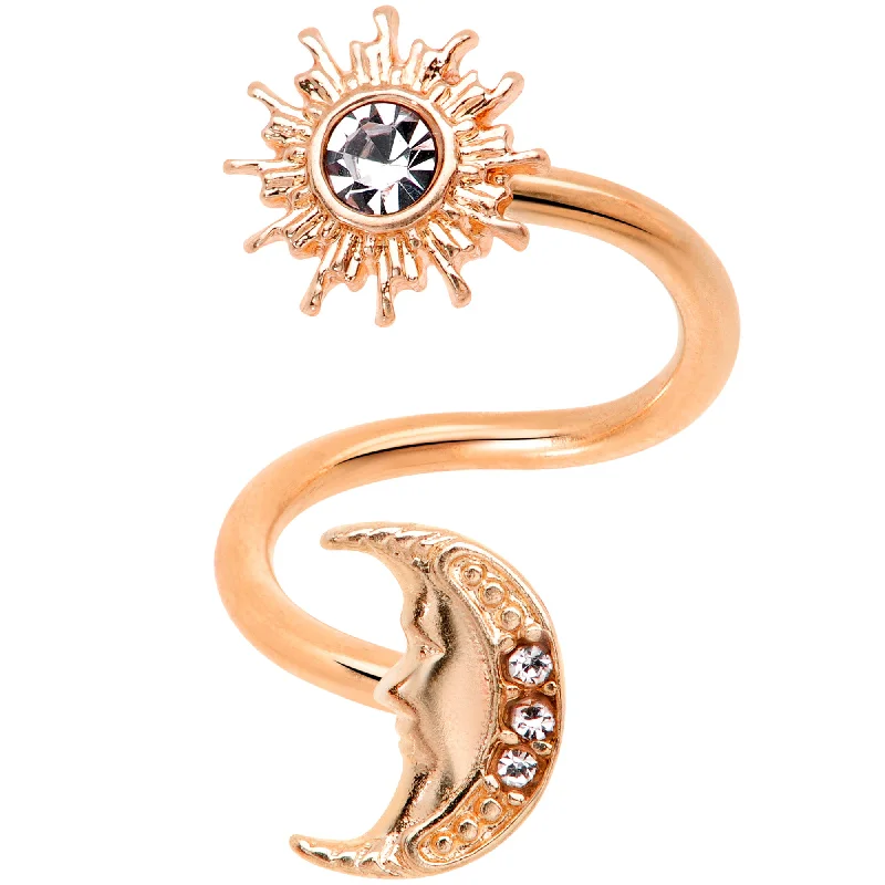 Fashionable Lip Rings for Young Women14 Gauge 7/16 Clear Gem Rose Gold Tone Moon Spiral Twister Belly Ring Fashionable Lip Rings for Young Women14 Gauge 7/16 Clear Gem Rose Gold Tone Moon Spiral Twister Belly Ring