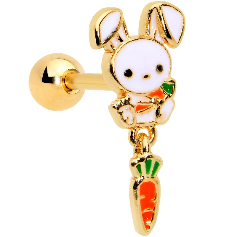 Women's Earrings – Elegant Designs for Every Personality--16 Gauge 1/4 Gold Hue Cutie Easter Bunny Dangle Cartilage Tragus Earring