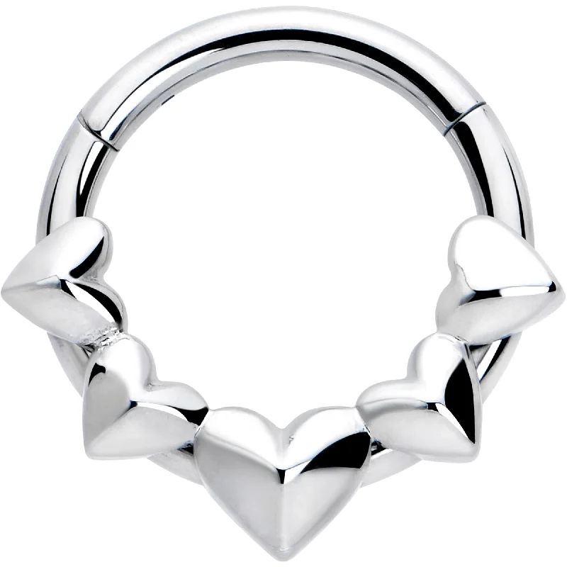 Women's Earrings – Elegant Designs for Every Personality--16 Gauge 5/16 3D Hearts Hinged Segment Ring Women's Earrings – Elegant Designs for Every Personality--16 Gauge 5/16 3D Hearts Hinged Segment Ring