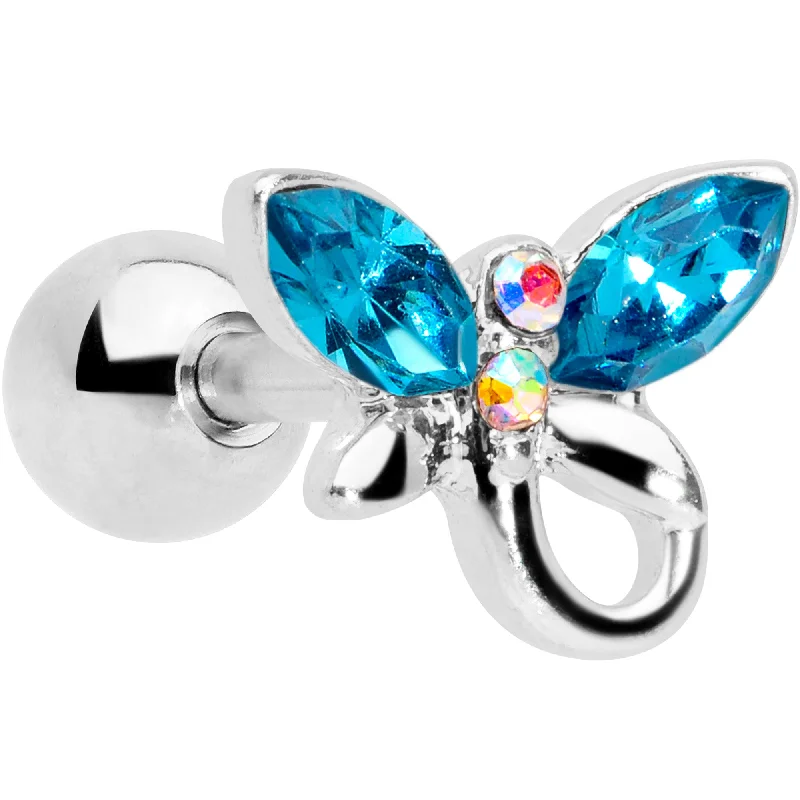 Women's Earrings – Elegant Designs for Every Personality--16 Gauge 1/4 Clear Aqua Gem Loop Butterfly Cartilage Tragus Earring Women's Earrings – Elegant Designs for Every Personality--16 Gauge 1/4 Clear Aqua Gem Loop Butterfly Cartilage Tragus Earring