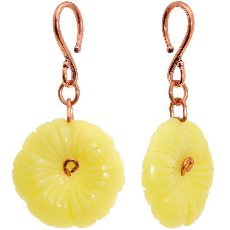 Women's Earrings – Elegant Designs for Every Personality--Handcrafted Copper Plated Yellow Butter Jade Flower Ear Weights