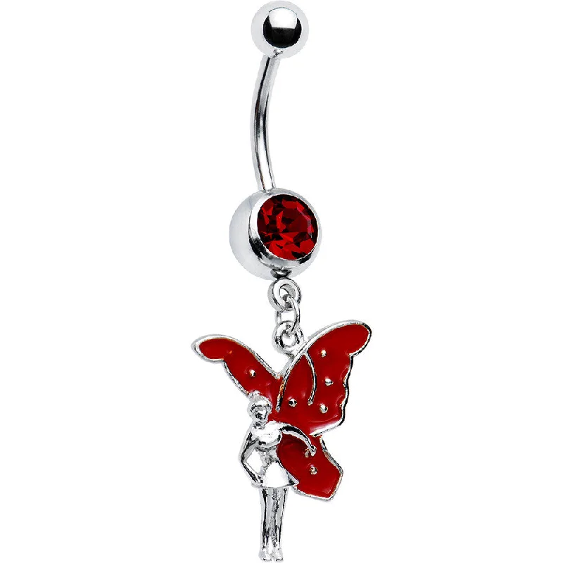 Stylish Belly Rings for Elegant Women -Ruby Red Gem Dangling Fairy Belly Ring