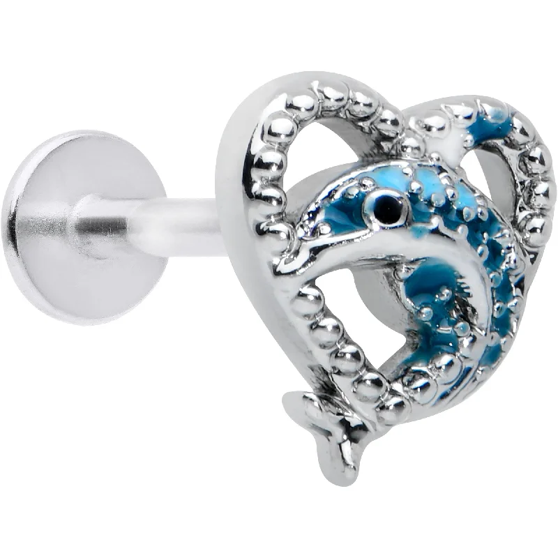Lip Rings with Glittering Gems for Glamour16 Gauge 5/16 Dolphin Blue Heart Valentines Day Labret Monroe Tragus