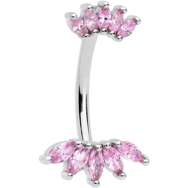 Belly Rings with Unique Designs for Special Looks -Pink CZ Gem Double Crown Double Mount Belly Ring Belly Rings with Unique Designs for Special Looks -Pink CZ Gem Double Crown Double Mount Belly Ring