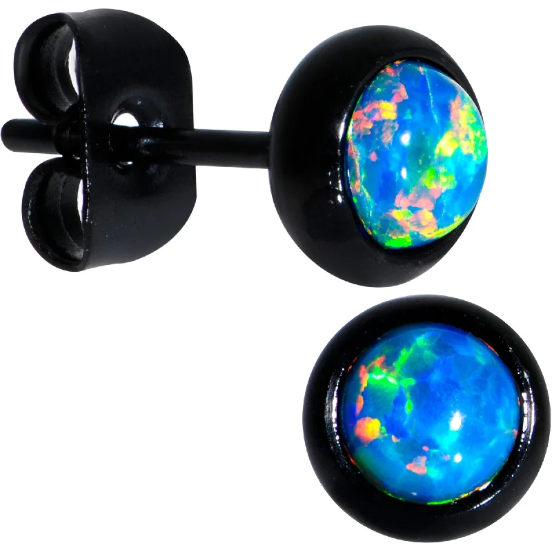 Women's Earrings – Elegant Designs for Every Personality--Green Synthetic Opal Black IP 316L Surgical Steel Stud Earrings