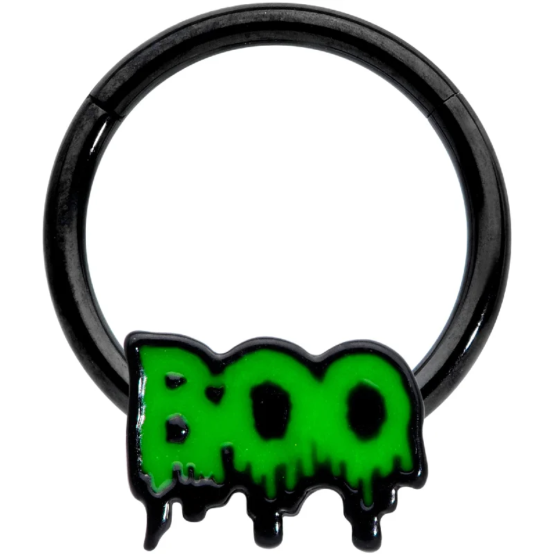 Nose Rings for Teenagers -16 Gauge 3/8 Black Green Spooky Boo Halloween Hinged Segment Ring