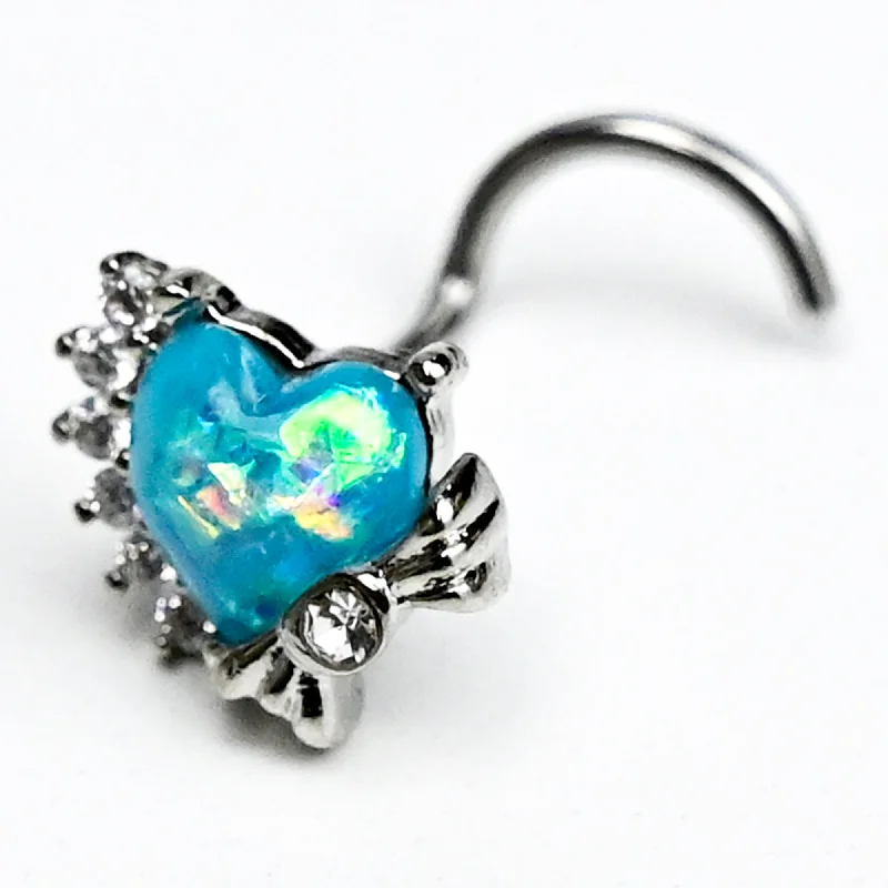 Nose Rings with Butterfly Design -20 Gauge 7mm Blue Faux Opal Sunny Heart Left Side Nose Screw Nose Rings with Butterfly Design -20 Gauge 7mm Blue Faux Opal Sunny Heart Left Side Nose Screw