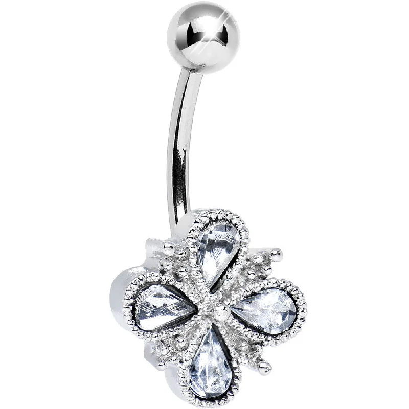Comfortable Belly Rings for Casual Looks -Clear Gem Quad Asterisk Teardrop Belly Ring Comfortable Belly Rings for Casual Looks -Clear Gem Quad Asterisk Teardrop Belly Ring