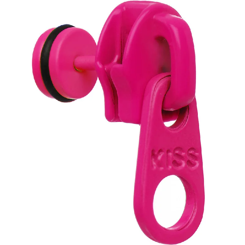 Women's Earrings – Elegant Designs for Every Personality--Pink Neon Enamel Kiss Zipper Cheater Plug